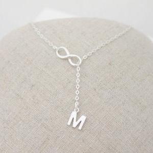 Silver Infinity Lariat Necklace,sterling..