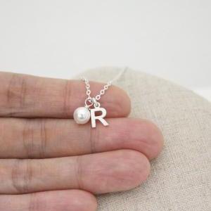 Sterling Silver Initial Necklace, Pearl Necklace,..