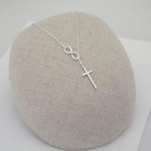Infinity And Cross Lariat Necklace, Sterling..