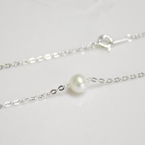 Single Pearl & Silver Necklace,..