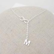 Silver Infinity Lariat Necklace,sterling silver,Personalized initial necklace,Christmas gift,Bridesmaid gift,wedding,Friendship, best friend