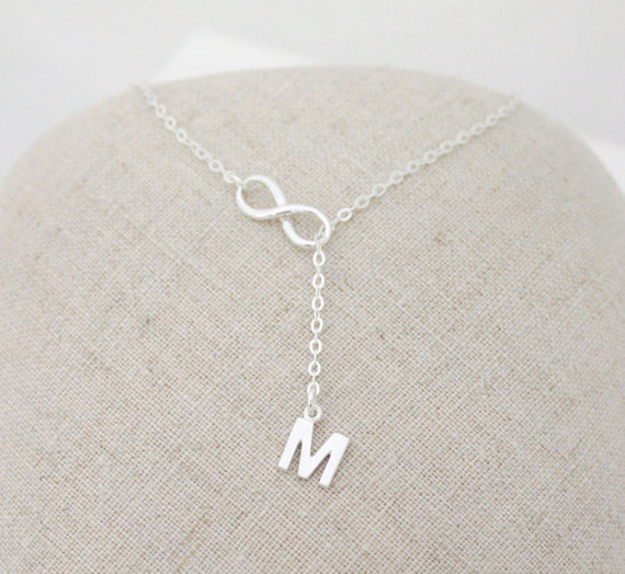 Silver Infinity Lariat Necklace,sterling Silver,personalized Initial Necklace,christmas Gift,bridesmaid Gift,wedding,friendship, Friend