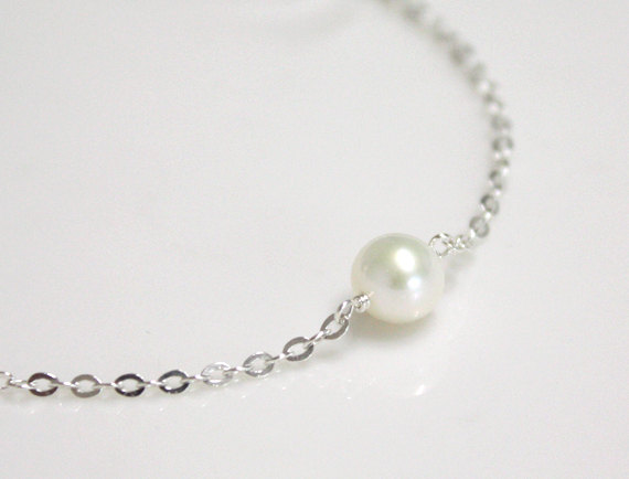 Single Pearl & Silver Necklace, Bridesmaids Gifts, Birthstone Of June, Pearl Jewelry, White Swarovski Pearl