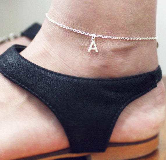 Sterling Silver Initial Anklet, Personalized, Tiny Anklet,ankle Bracelet, Foot Jewelry, Charm Anklet, Delicate Anklet,bridesmaid Gift